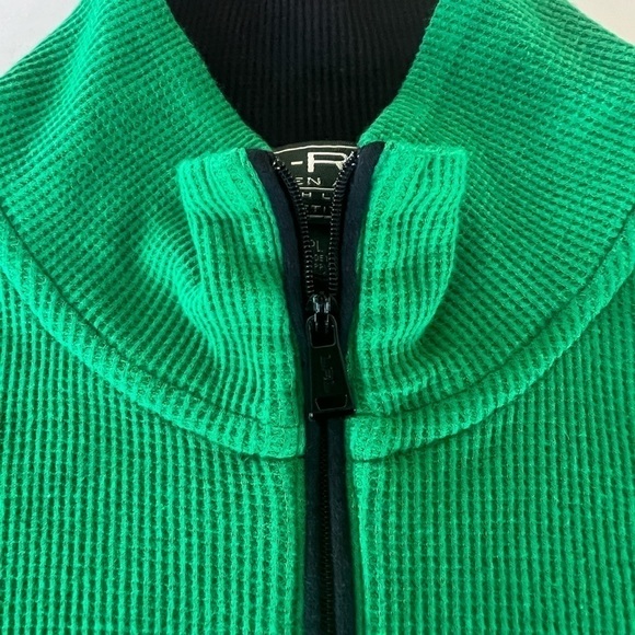 Lauren Ralph Lauren Kelly Green Waffle Weave Quarter Zip High Collar/PL - Picture 4 of 12